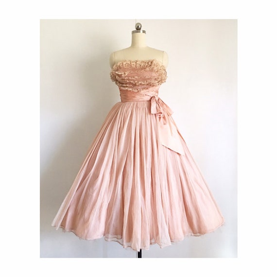 Vintage 1950s Blush Pink Cotillion Dress | 50s Ful