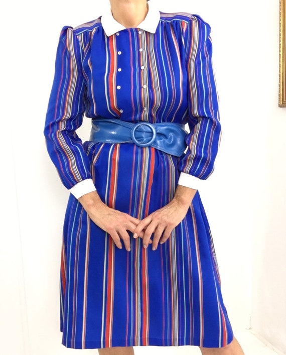 blue dress with white collar