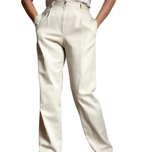 Vintage Highrise Beige Pleated Classic Pants, Vintage Highwaisted Trousers, Vintage Office Pleated Pants, Vintage Creme Highwaisted Pants