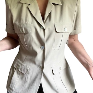 Deadstock Vintage Pure Silk Tan Safari Summer Blazer, Vintage Silk Blazer Blouse