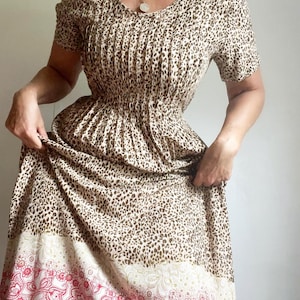 Vintage Animal Print Relaxed Empire Waist Midi Maxi Dress | Vintage Summer Dress | Vintage Cheetah Print Dress