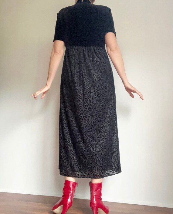 Vintage Black Velvet Crushed Velvet Empire Waist Dres… Gem