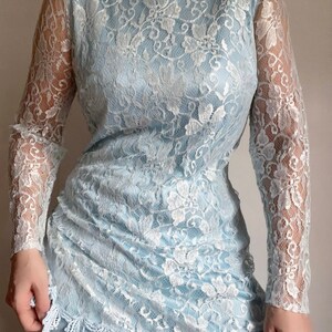 Vintage 70s Doing 20s Light Blue Lace Maxi Dress, Vintage Lace Flapper Maxi Dress, Vintage Lace Evening Dress image 8