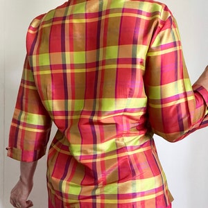 Vintage Pure Silk Checked Blouse, Vintage Silk Psychedelic Plaid Blouse, Vintage Summer Blouse image 6