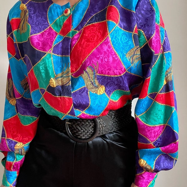 Beautiful Vintage 80s Psychedelic Big Print Blouse or Blazer