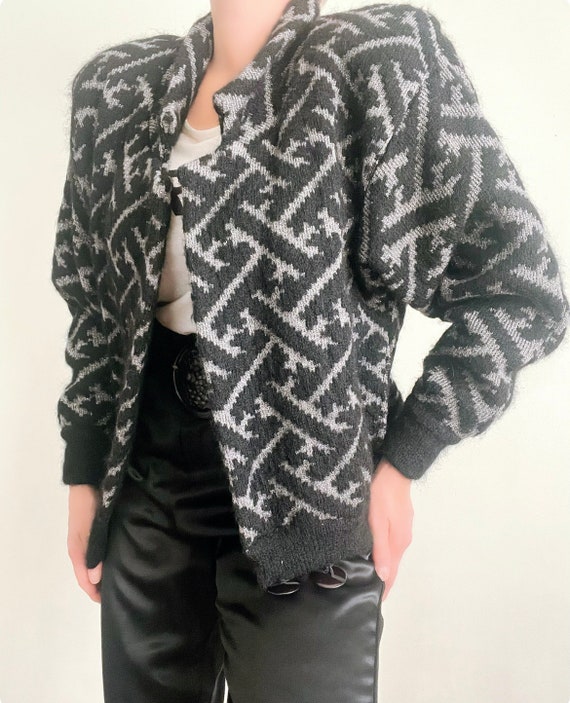 Exclusive Mohair Wool Blend Metallic Cardigan, Vi… - image 2