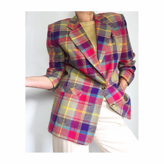 Vintage Plaid Blazer | Checked Blazer Jacket | Psy