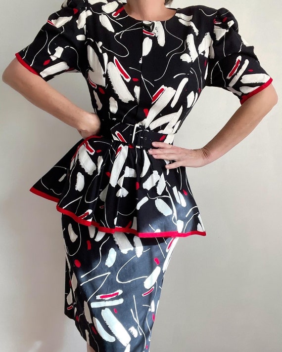 Vintage 80s doing 50s Peplum Dress, Vintage Peplum