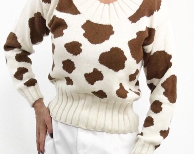 Vintage moo Cow Print Sweater W/ Long Sleeves Etsy