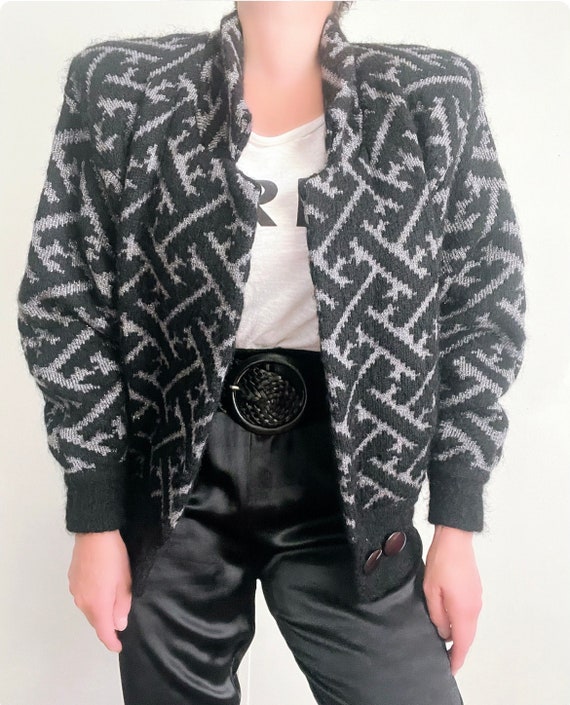 Exclusive Mohair Wool Blend Metallic Cardigan, Vi… - image 1