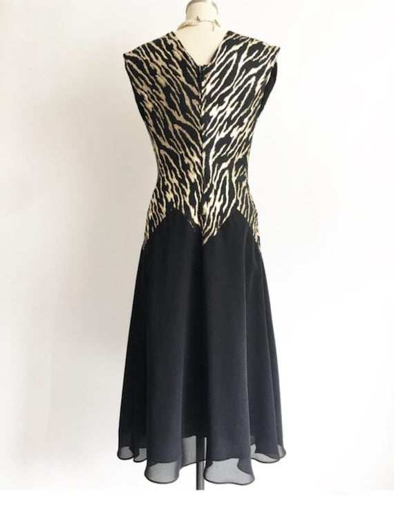 Vintage 80s Black Gold Lurex Chiffon Dress | Vint… - image 7