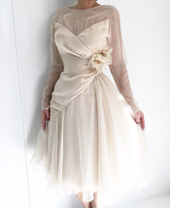 Vintage ESTEVEZ Chiffon Dusty Peach Rose Cocktail