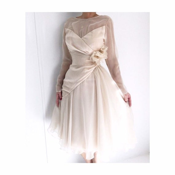 Vintage ESTEVEZ Chiffon Dusty Peach Rose Cocktail