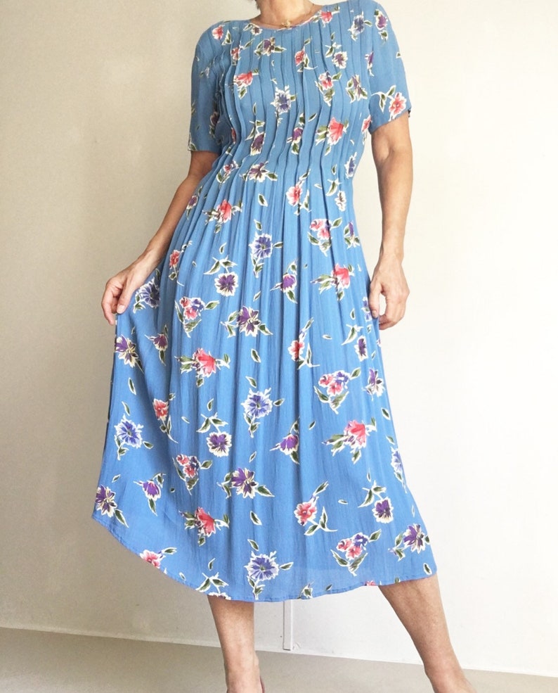 Vintage 90s Floral Pleated Straight Accordion Pleated Midi Market Dress image 4