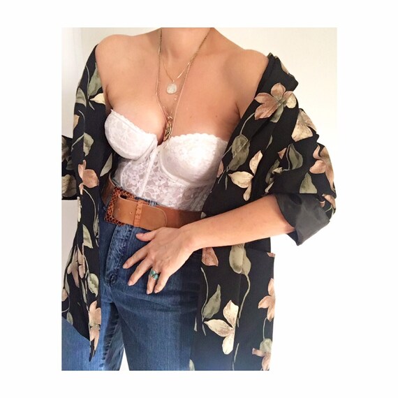 Vintage Floral Hibiscus Print Oversized Boyfriend