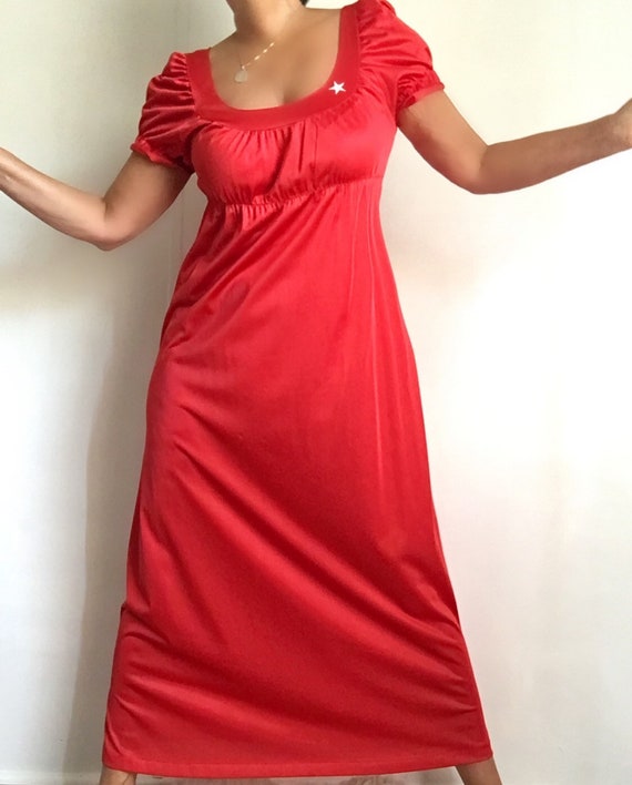 Vintage Red Maxi Nightgown Empire Waist / Vintage… - image 4