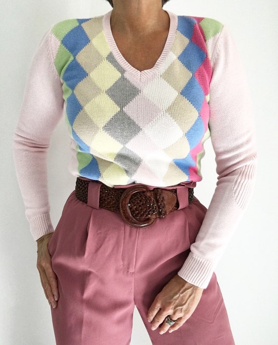 Vintage Tommy Hilfiger Light Pink Rhombus Sweater 