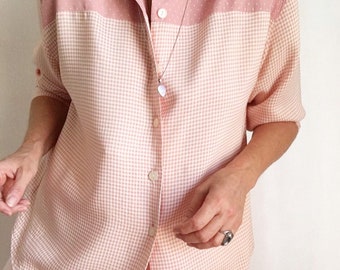 Vintage 80s Polka For Checked Country Blouse | Vintage Checked Blouse | Vintage Polka Dot Shirt