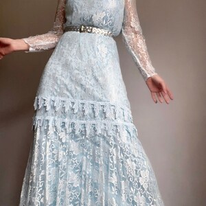 Vintage 70s Doing 20s Light Blue Lace Maxi Dress, Vintage Lace Flapper Maxi Dress, Vintage Lace Evening Dress image 9