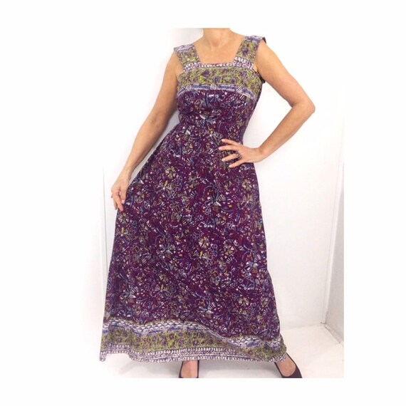 Vintage Late 60s Batik Boho Hippie Maxi Dress Bohe