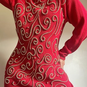 Fantastischer Vintage 80er Jahre Perlen verzierter langer Pullover, Vjntage Exklusiver verzierter langer Pullover