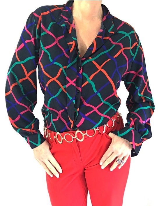 Vintage Psychedelic Colorful Abstract Print Blouse