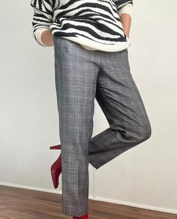 Vintage Highwaisted Pleated Grey Checked Pants Tro