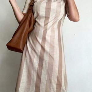 Vintage 80s Earth Toned Striped Casual Summer Dress, Vintage Lightweight Summer Sheath Dress