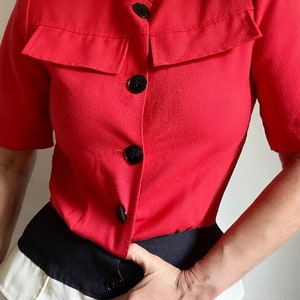 Vintage 80s Colorblock Classic Pencil Shift Dress, Vintage Red White Black Day Dress, Vintage Office Colorblock Dress