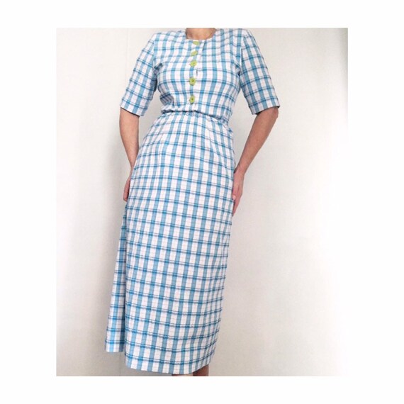 Vintage 80s Doing 40s Dress | Checked Plaid Dress
