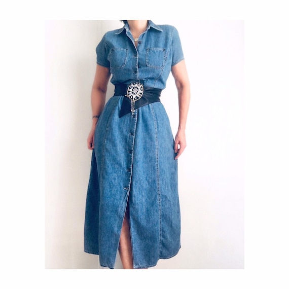 Vintage Denim Jeans Midi Dress | Denim Dress | Liz