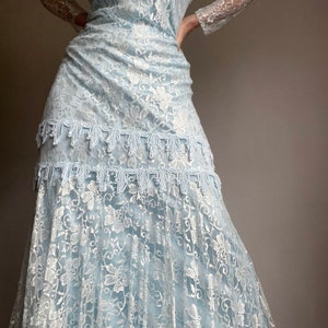 Vintage 70s Doing 20s Light Blue Lace Maxi Dress, Vintage Lace Flapper Maxi Dress, Vintage Lace Evening Dress image 7
