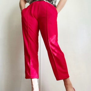 Vintage Red Pleated High Rise Slacks, Vintage Red Leisure High Waisted Pants, Vintage Pleated Women Trousers