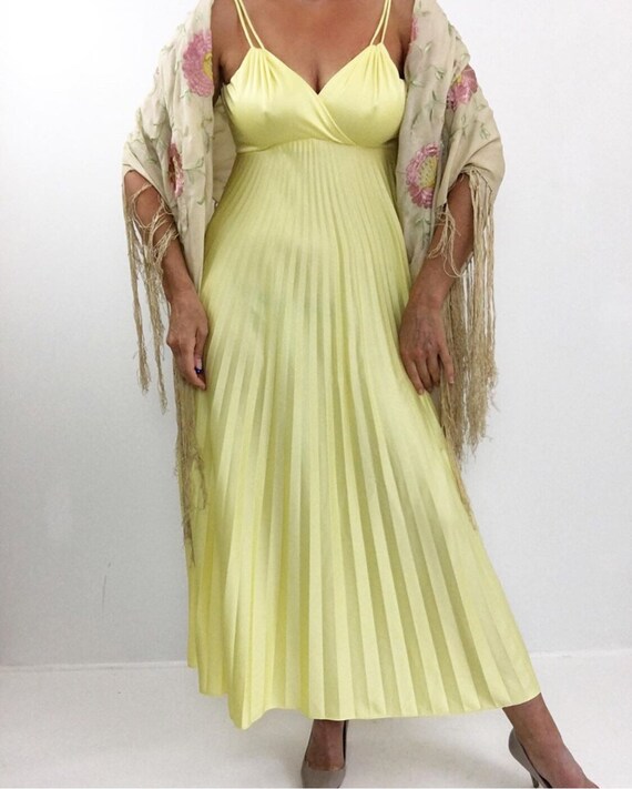 yellow pleated maxi dress