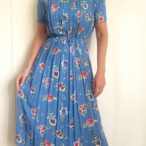 Vintage 90s Floral Pleated Straight Accordion Pleated Midi Market Dress image 3