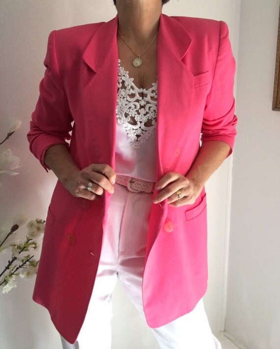 Vintage Linen Blend Hot Pink Oversized Long Blazer