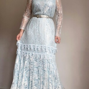 Vintage 70s Doing 20s Light Blue Lace Maxi Dress, Vintage Lace Flapper Maxi Dress, Vintage Lace Evening Dress image 6