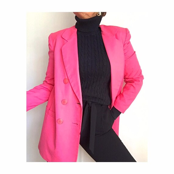 Vintage 90s Linen Blend Hot Pink Oversized Long Bl