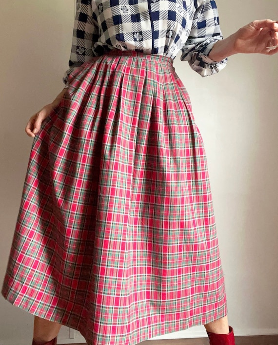 Vintage Tartan Plaid Midi Skirt, Vintage Tartan Pleated Skirt, Vintage  Womans Skirt, Vintage Red Plaid Checked Skirt Sharon Young Dallas 