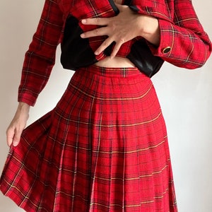 Vintage Red Black Plaid Blazer Pleated Skirt Suit, Vintage Lady Di Blazer Combination, Vintage Plaid Blazer, Vintage Pleated Plaid Skirt image 5