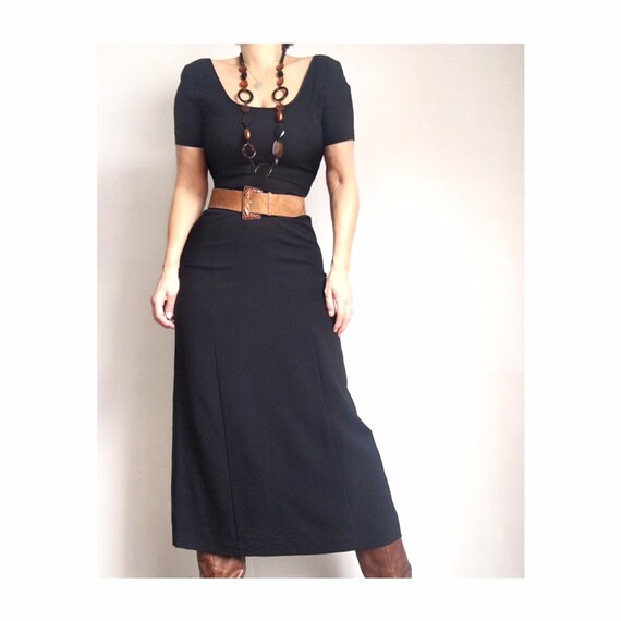 Laura Ashley Vintage Black Feminine Midi Dress, La