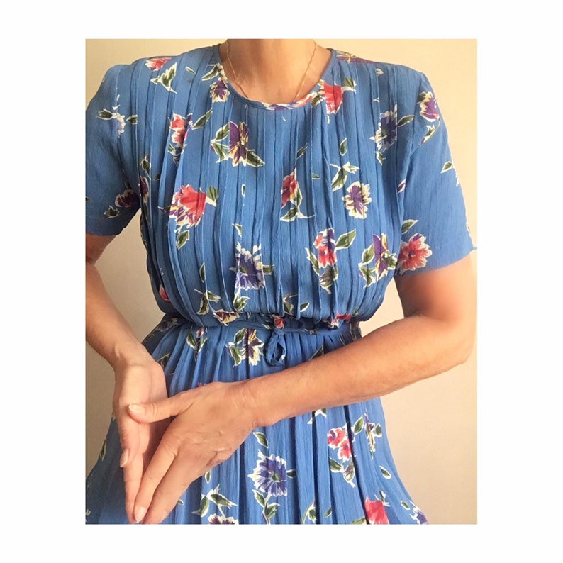 Vintage 90s Floral Pleated Straight Accordion Pleated Midi Market Dress image 2