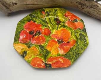 Painted Decorative Plate Poppies