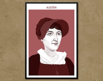 Jane Austen - Author Poster | Literary Poster | Teacher Gift | Student Gift | Bookworm Gift | Modern Home Decor | Classroom Decor