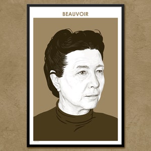 Simone de Beauvoir - Póster de filósofo / Cartel de autor / Literatura francesa / Feminista / Regalo del maestro / Decoración del aula / Decoración moderna del hogar