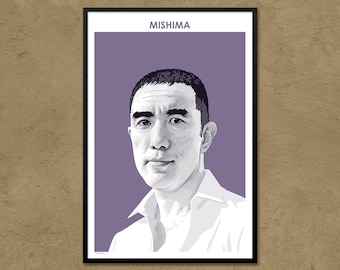 May include: A black and white illustration of a man's face against a purple background. The text "MISHIMA" is at the top of the image.