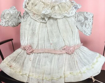 Vintage Doll Dress Bisque French German Drop Waist Small Tiny Pink White