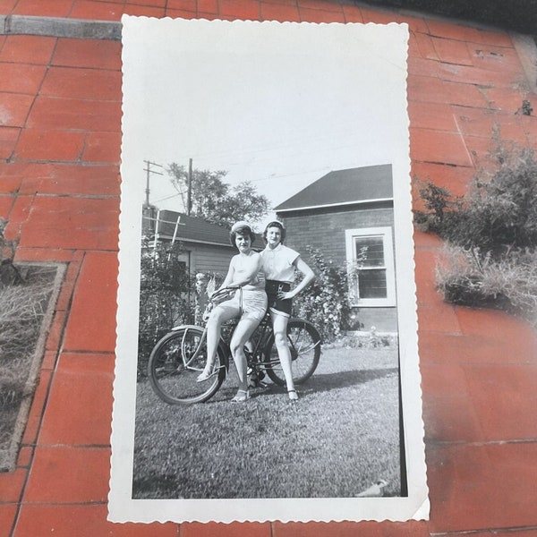 Vintage B&W Photo Picture 2 Women On Bicycle Lesbian LBGTQ+