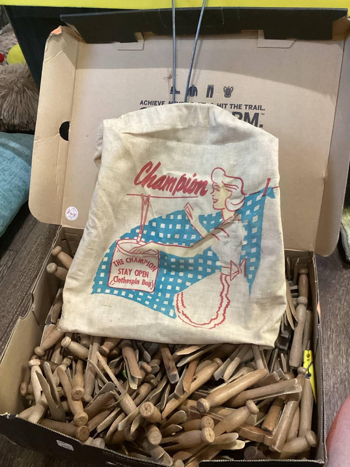 SALE Vintage Wooden Clothespins in Original Bags 40 to 50 Clothes Pins 3  Bags Available 