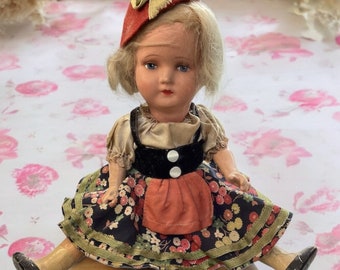 Antique Germany Doll Painted Face in Dutch Style Dress Outfit